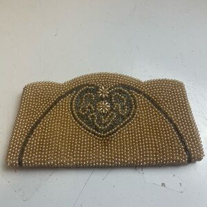 Elegant Beaded Clutch in Tan